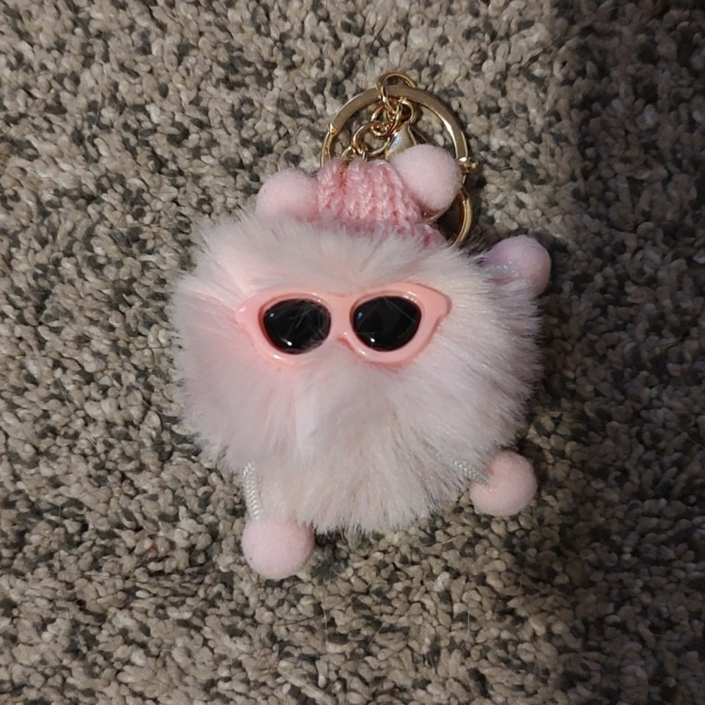 5 For $20 Cute Pink Fluffy Keychain with Gold Accents